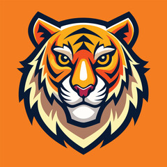 Vibrant and Striking Tiger Illustration with Solid Color Background