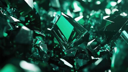 Abstract Emerald Green Crystal Background Geometric Shapes 3D Rendered Image with Green Crystals and Geometric Shapes in 3D Art Style. A Modern and Abstract Design of Crystals and Geometric Shapes. A