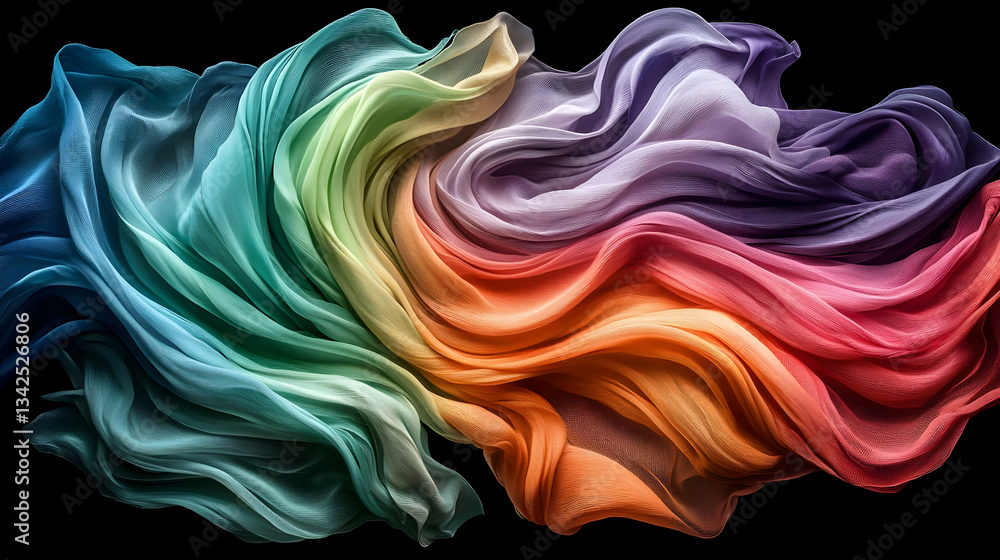Aufkleber colorful flowing silk fabric creating an abstract wave pattern in vibrant gradients