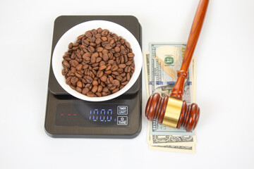 An intriguing setup with a digital scale topped by a bowl of coffee beans, paired with U.S....