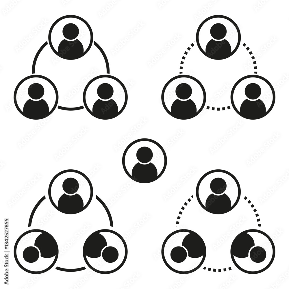 Poster user group icon. connected profile circle. social network symbols. minimal vector design.