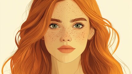Portrait of a Young Woman with Red Hair and Freckles