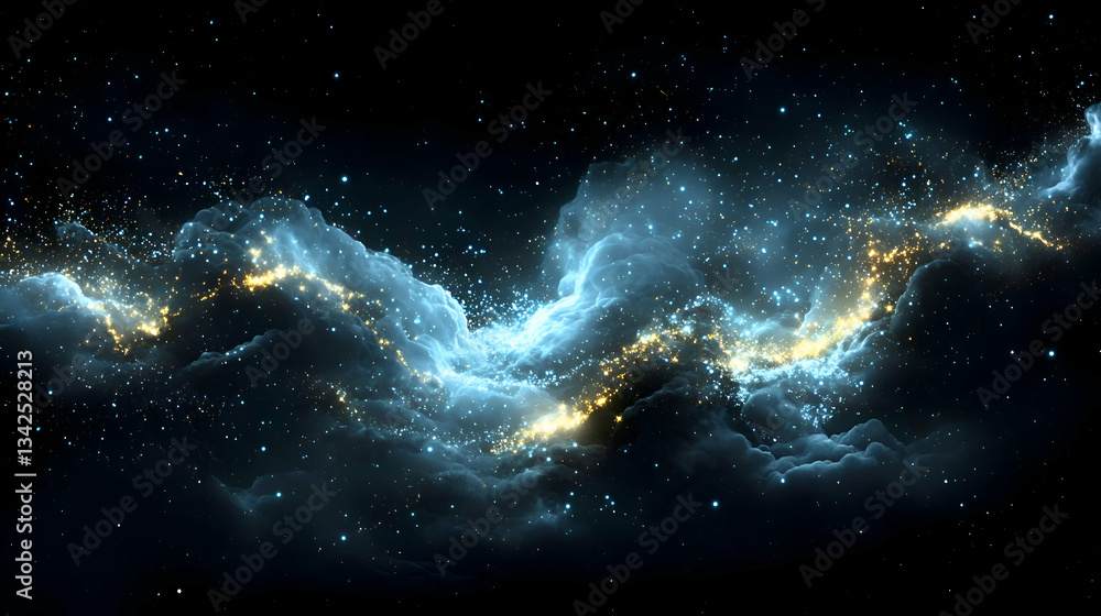 Poster cosmic nebula with shimmering stars and ethereal clouds in a vast space background