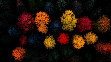 Vibrant Autumn Trees Overhead View