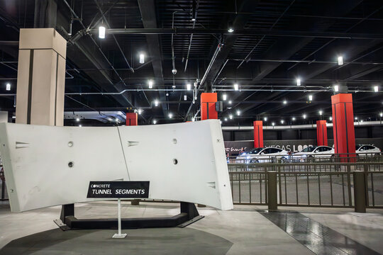 LAS VEGAS, AUGUST 21, 2024: Concrete tunnel segment from the Vegas Loop, an innovative underground transit project by Boring Company in Las Vegas. This project is associated with Elon Musk and tesla.