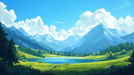 Serene mountain landscape with a clear blue sky, Nature, Majesty