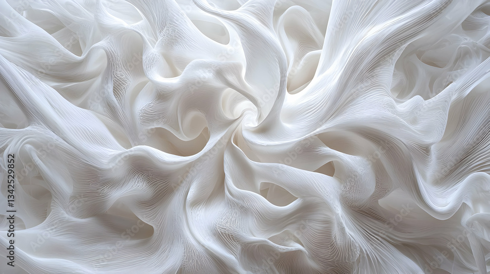 Poster delicate white fabric with elegant twists and soft folds creating an abstract texture background