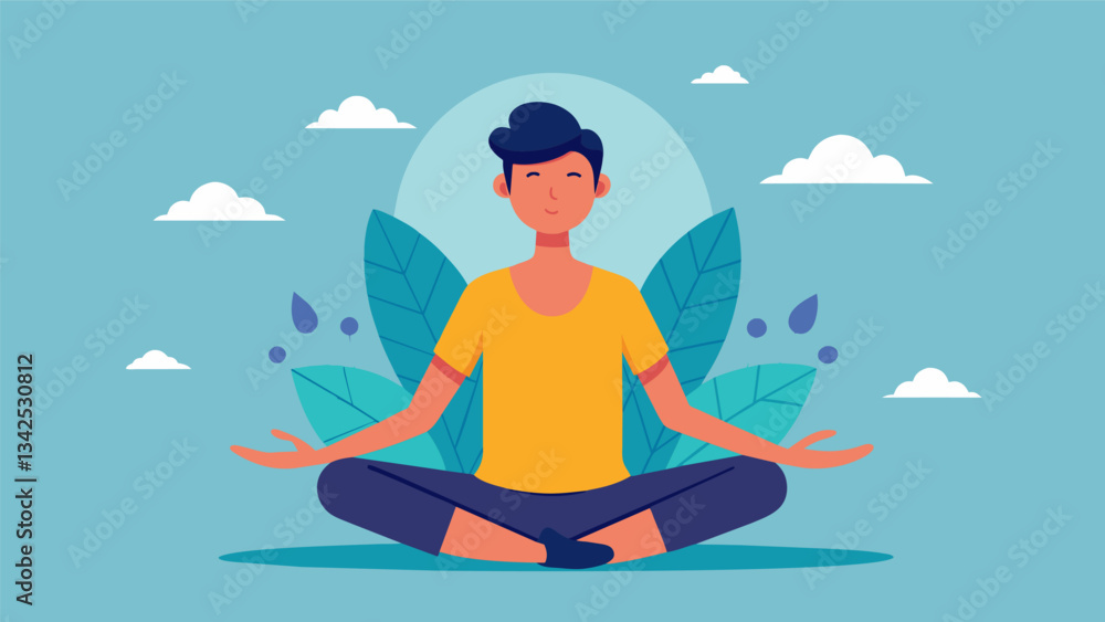 Poster a person meditating to calm their mind and reduce impulsive thoughts and actions.. vector illustrati