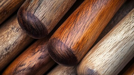 Stacked wooden baseball bats showcasing grain texture and craftsmanship