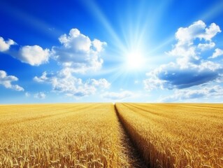 Naklejka premium field of ripe wheat against the blue sky - ai