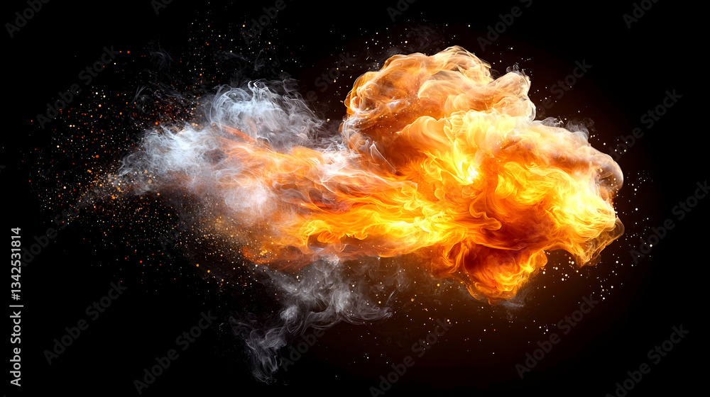 Poster dramatic explosion of fiery flames and smoke creating an abstract background effect