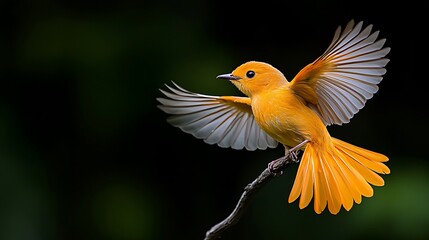 Vibrant Orange Bird in Flight