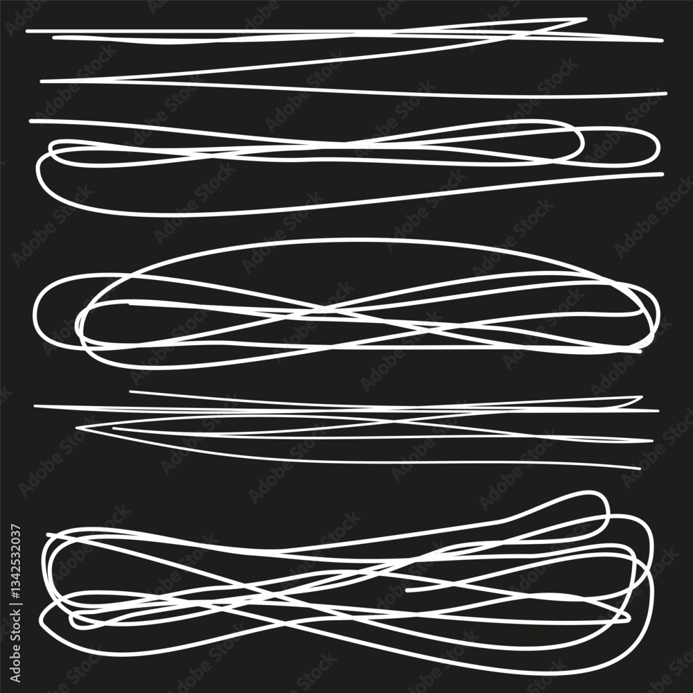 Poster white line icons. curved vector symbols. black background design. abstract pattern shapes.