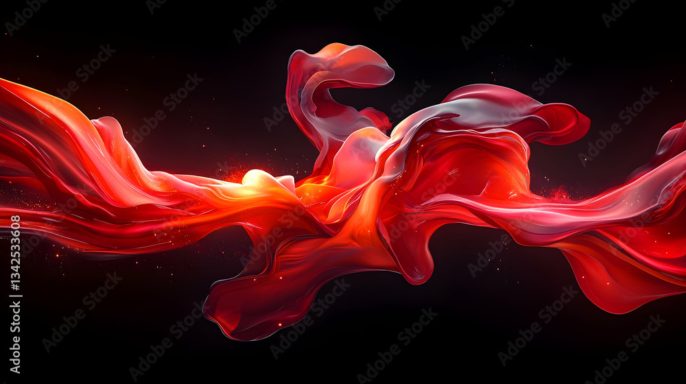 Poster dynamic abstract design of flowing red waves creating a vivid visual experience