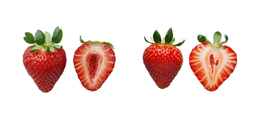 Fresh Red Strawberries Whole and Sliced on Isolated Background