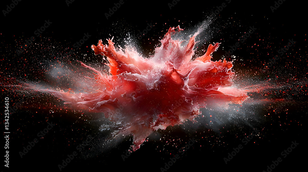 Poster dynamic abstract red explosion with particles and textures on a dark background