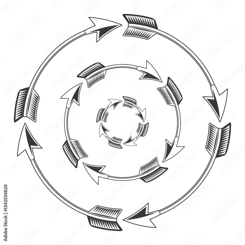 Poster circular arrow motion. rotating direction symbol. dynamic swirling shape. graphic vector design.