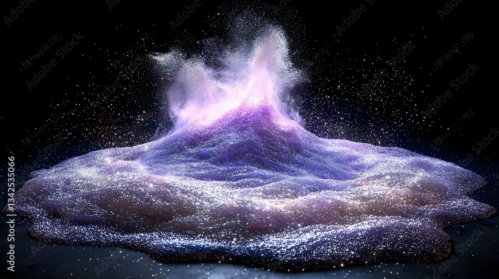 Poster dynamic abstract visualization of colorful glittering particles forming an ethereal cosmic landscape
