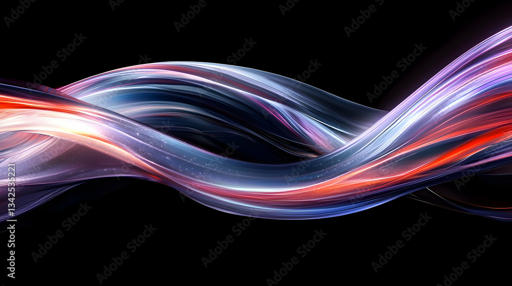 Poster dynamic abstract wave of colorful light flowing smoothly against a black background