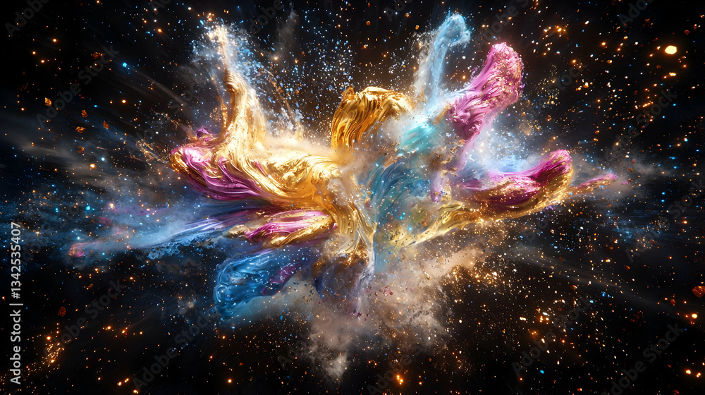 Poster dynamic and colorful cosmic explosion in deep space capturing the beauty of the universe