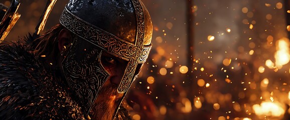 Viking Warrior Dramatic Fire Background