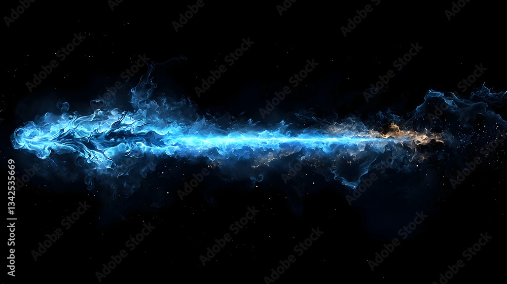 Poster dynamic blue light stream with particles creating mystical cosmic splash in space