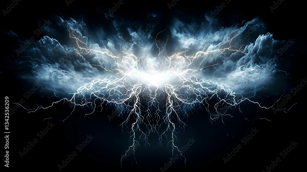 Poster dynamic explosion of light and particles creating an ethereal atmosphere in darkness