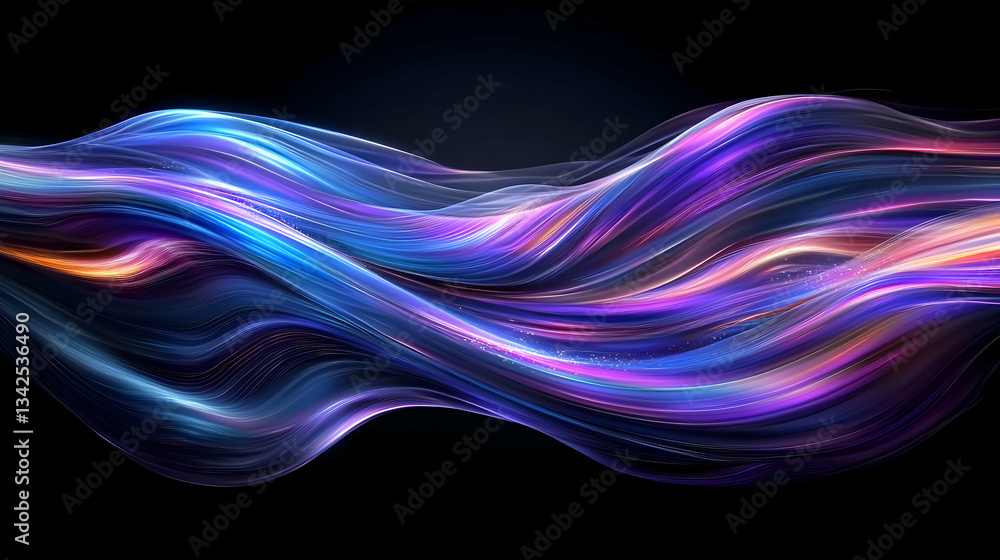 Poster dynamic flowing waves of colorful light creating a vibrant abstract background design
