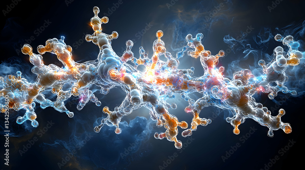 Aufkleber dynamic molecular structure with explosive color spectrum in an abstract cosmic background