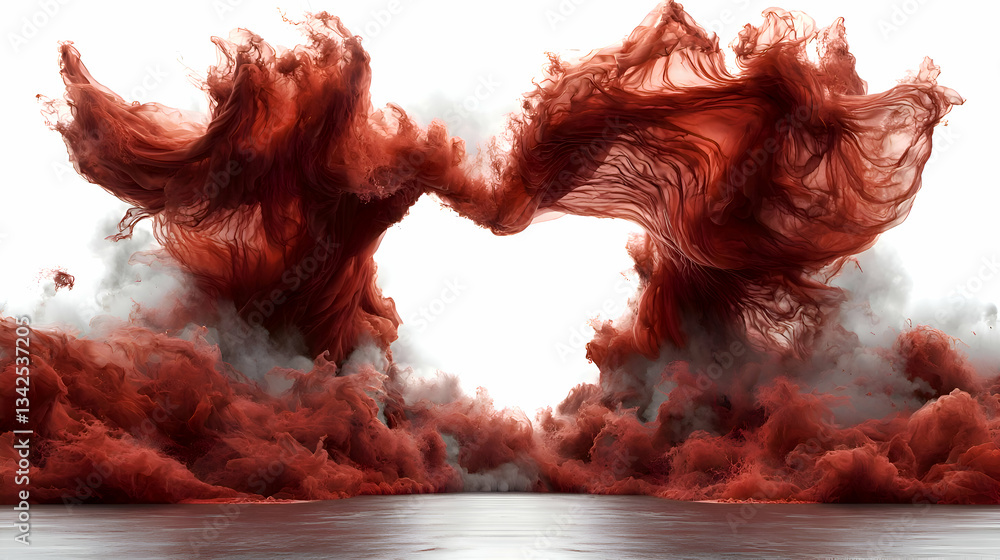 Poster dynamic red smoke and cloud formation creating abstract atmospheric scene