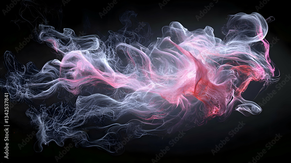 Poster dynamic swirling abstract fluid design with pink and white light on a dark background