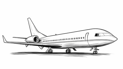Crisp black and white airplane drawing in sleek style for a modern creative coloring page. Crystalline Black. Illustration