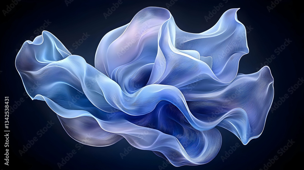 Poster elegant abstract design featuring flowing blue waves with intricate patterns and light details