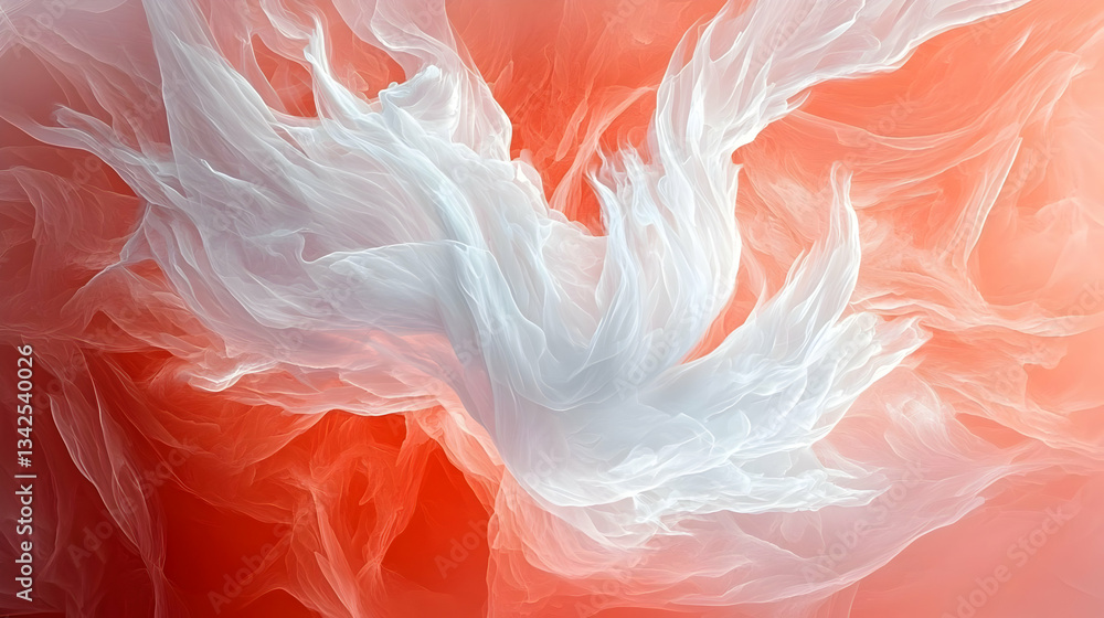Aufkleber ethereal abstract composition of flowing white shapes with gentle red background