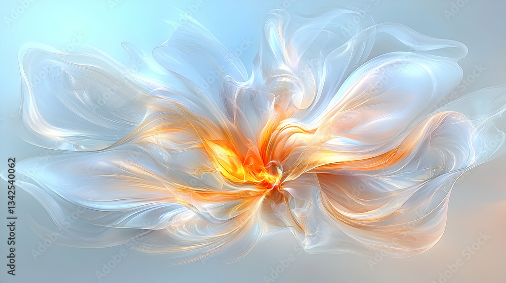 Poster ethereal abstract flowing design with soft waves and vibrant warm colors creating a dreamy atmospher