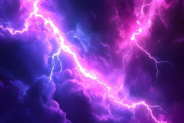 Purple Lightning Strikes Night Sky