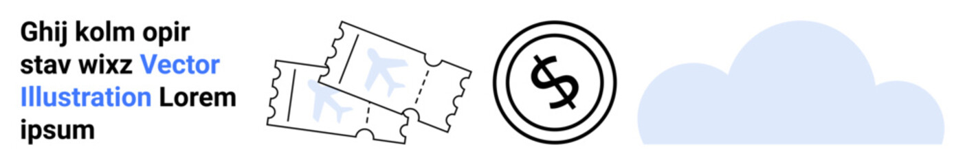 Stack of event tickets, circle with dollar sign, and a cloud shape. Ideal for finance, entertainment, cloud computing, digital transactions, online services e-commerce and modern design. Abstract