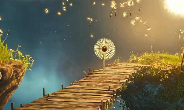 Magical Floating Islands with Dandelions and Sparkling Light with ai generated.