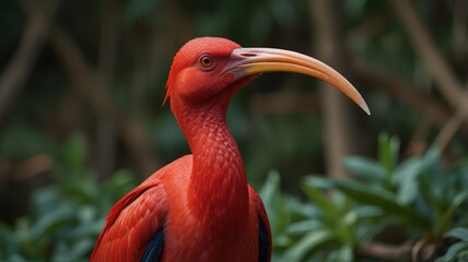 Fototapeta premium Close-up of a vibrant red ibis