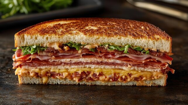 A classic club sandwich, its fillings layered high and tantalizing, lay cut in two halves, revealing its delectable interior and inviting the hungry to partake.