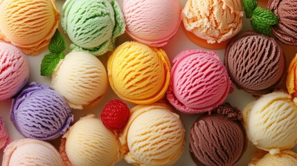 Obraz premium A vibrant tableau of ice cream scoops, each a swirling symphony of colors and textures, beckoned with their sweet promise.