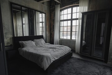 A modern and stylish bedroom interior with a comfortable bed