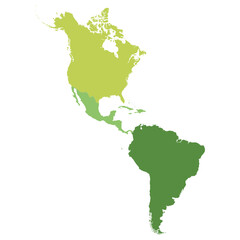 American continent map. Map of America continent  with north, central and south America.