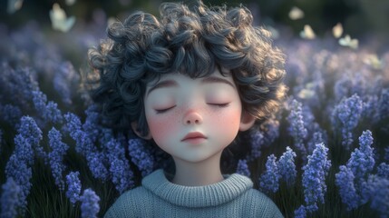 Serene Child Sleeping in Lavender Field