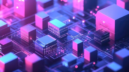 Fototapeta premium Abstract Neon Pink Blue Circuit Board Technology Backgrounds and Patterns for Design Inspiration Graphic Art with Geometric Shapes and Lines, 3D Renderings, and Futuristic Elements in Neon Colors