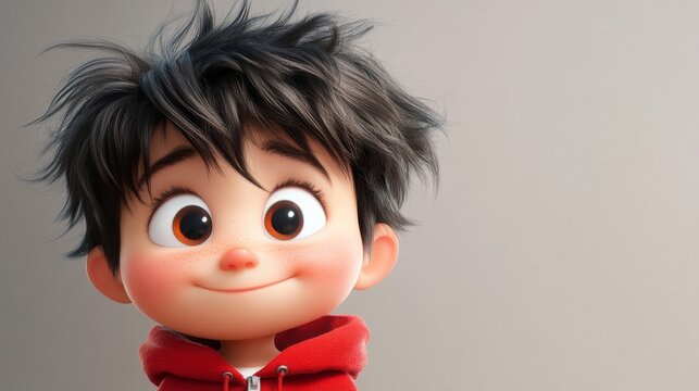 Portrait of a Cute Cartoon Boy in a Red Hoodie - Powered by Adobe