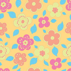 Spring flowers seamless pattern for easter decoration, card, cherry blossom ornament or other using. Nice festive endless print for your design. Vector illustration. Not AI created.