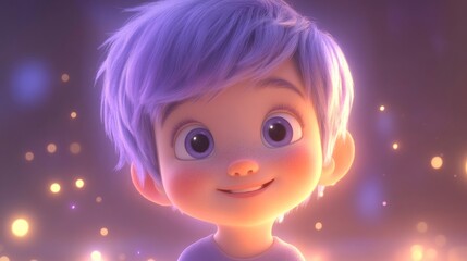 Fototapeta premium Smiling Boy with Purple Hair in Digital Art