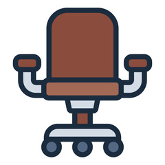 Office chair filled line icon representing workplace furniture and comfort