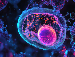 Colorful abstract cell illustration showcasing vibrant cell structure in vivid detail.